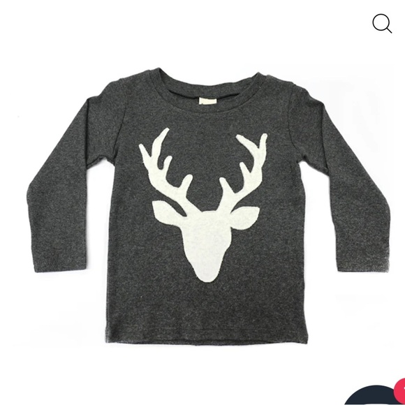 Gray Kids Long Sleeve Shirt with Deer Design by Oh Baby! - Picture 1 of 1